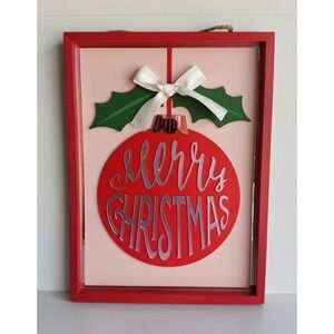 Ashland Merry Christmas Wall Decor Framed Sign Red Ornament Holiday